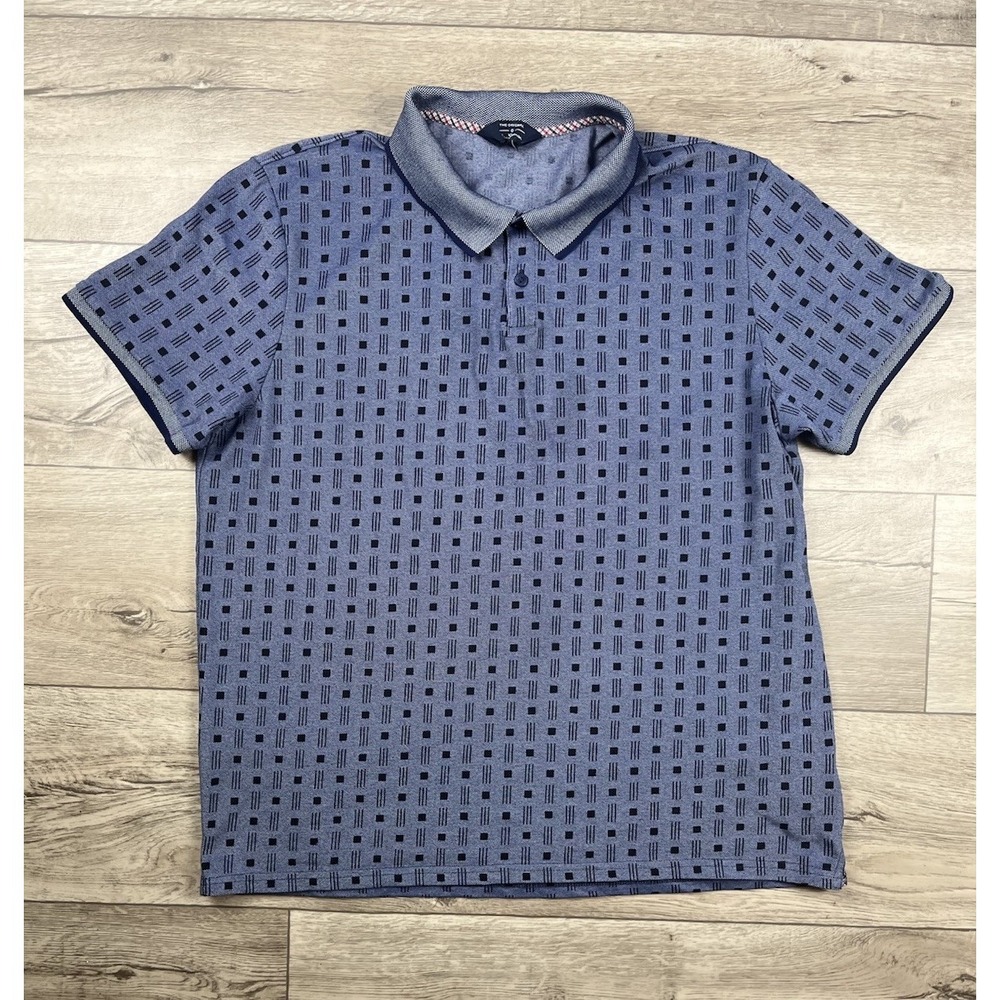 Ben Sherman Polo Shirt Men's Size XL Blue Stripe Square Abstract Knit Golf - Picture 10 of 10